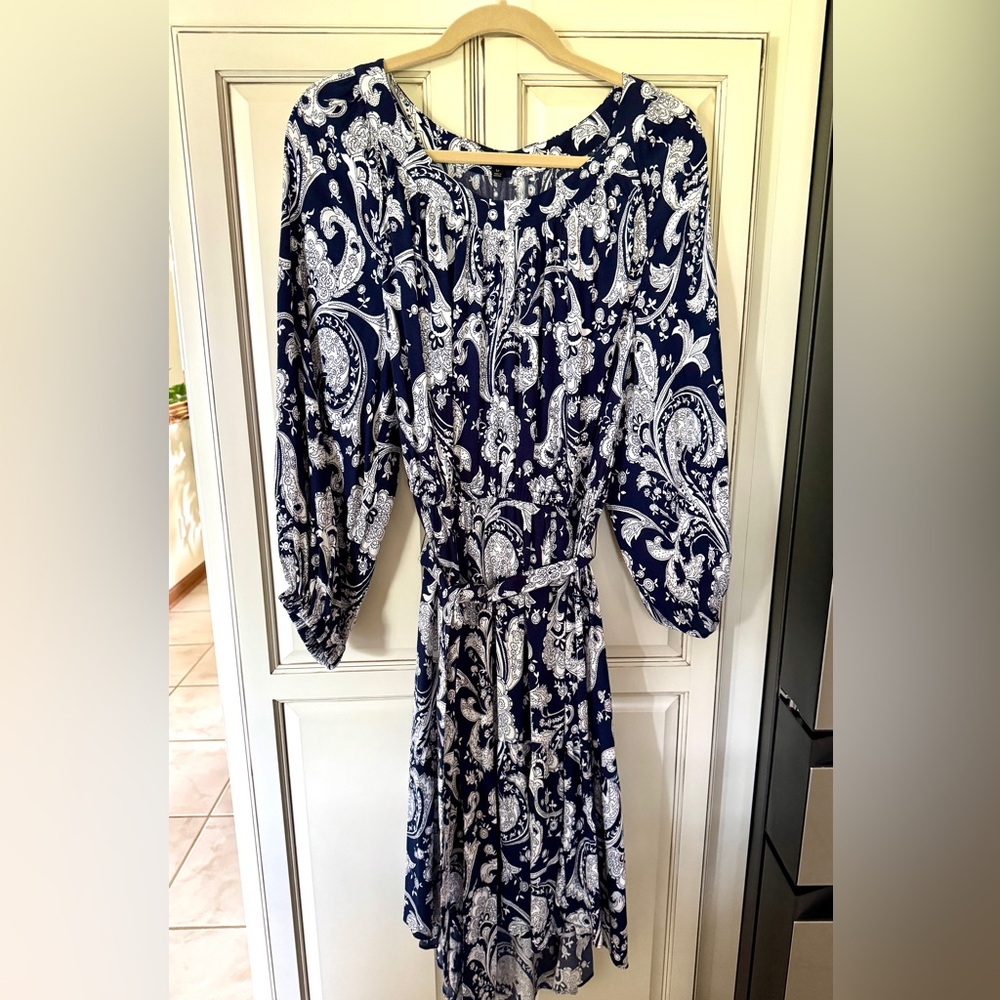 Talbots Blue and White Paisley Print Dress